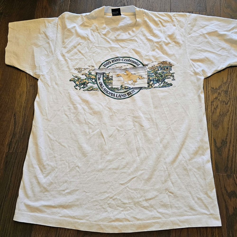Vintage 90s Single Stitch The Oklahoma Land Run 1889-1989 Centenial Made In USA